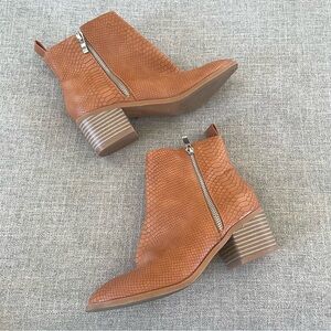 brown snakeskin print booties